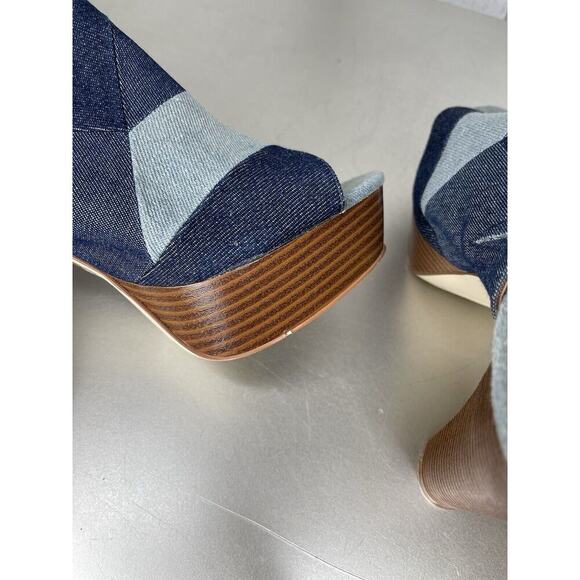 Call It Spring Blue Denim Open Toe Ankle Strap Patchwork Platform Size 9 - Picture 5 of 6